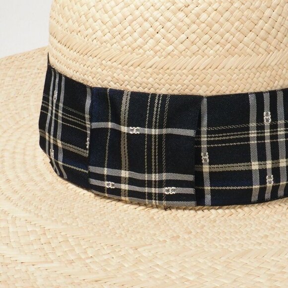 Hermes Anouk Hat Size 58 Straw Hat H Logo Checkered Ribbon Gp6245 main image 5